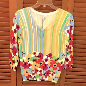 ^ NWT Joseph A Floral And Stipe Sweater - M